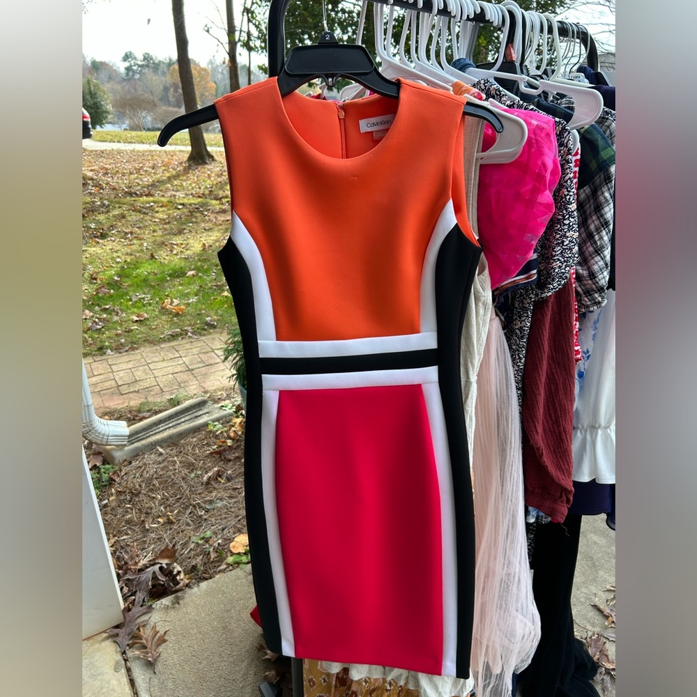 Calvin Klein Vibrant Orange and Pink Midi Dress